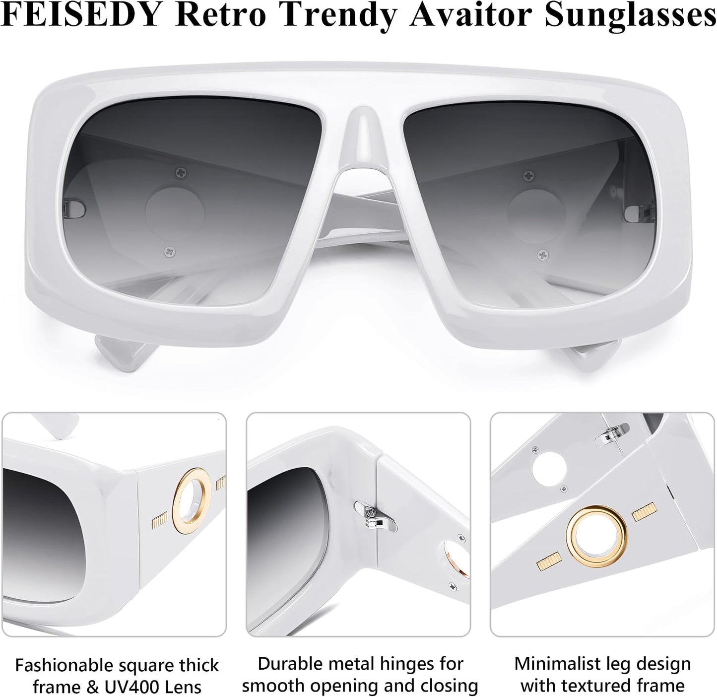 商品图片 17 | B0CYX6Y87W | FEISEDY Retro Oversized Avaitor Sunglasses for Women Men Bold Thick Frame Flat Top Shades B0126
