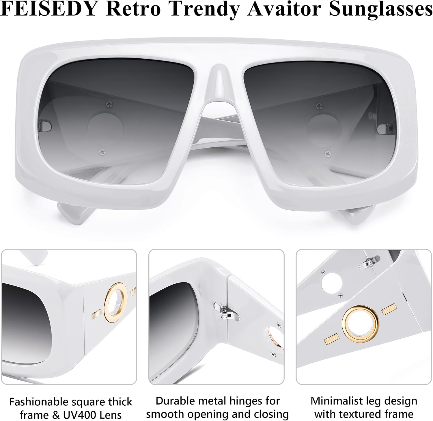 商品图片 17 | B0CYX6Y87W | FEISEDY Retro Oversized Avaitor Sunglasses for Women Men Bold Thick Frame Flat Top Shades B0126