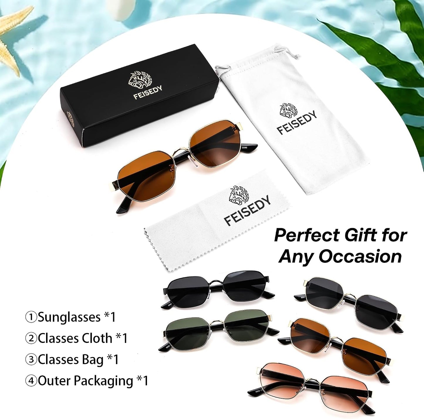 商品图片 21 | B0GY42ZV46 | FEISEDY Women and Men UV400 Protection Sunglasses, Polygon Square Metal Frame Retro Stylish Shades B0452