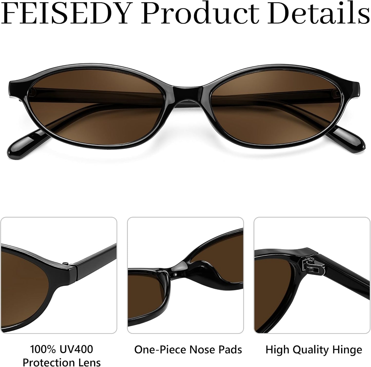 商品图片 41 | B0DMN6519L | FEISEDY Retro Oval Cat Eye Sunglasses for Women 90s Narrow Lightweight Shades Y2k Trendy Sunnies B0257
