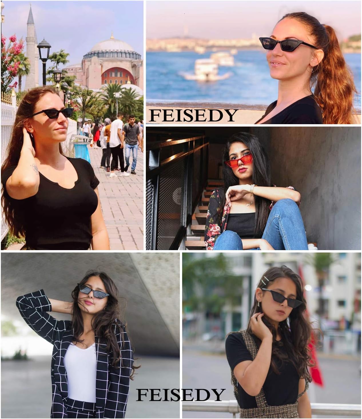 商品图片 5 | B079KYQYT3 | FEISEDY Small Cat Eye Sunglasses Vintage Square Shade Women Eyewear B2291