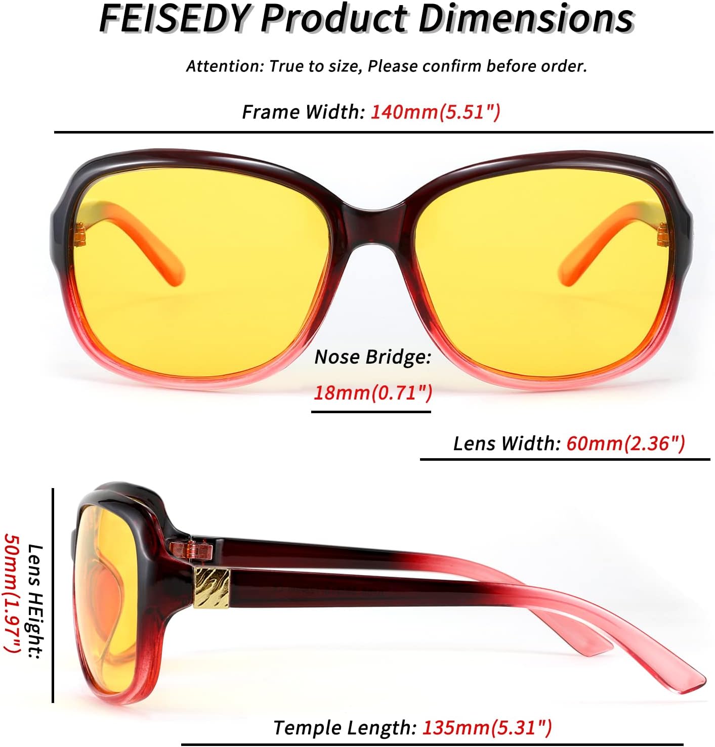 商品图片 52 | B081YY5RM3 | FEISEDY Classic Womens Night Glasses Driving Anti Glare Wrap Around Yellow Sunglasses B2548