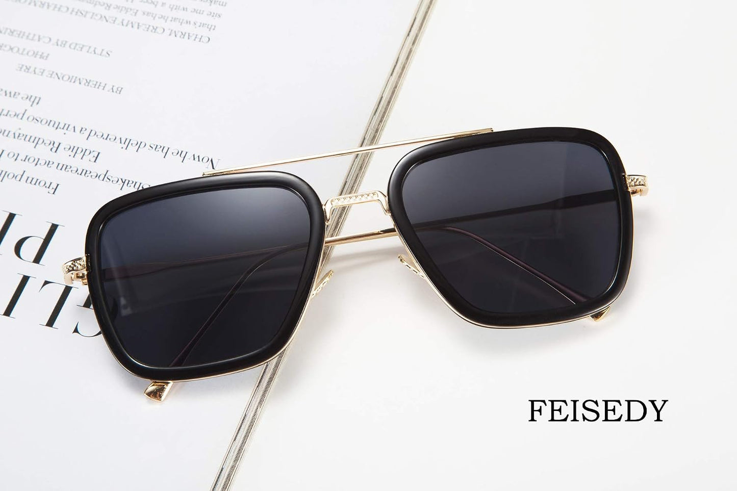 商品图片 6 | B07VFM34S4 | FEISEDY Retro Aviator 70s Pilot Sunglasses Men Trendy Women Square Sun Glasses Driving Outdoors B2510