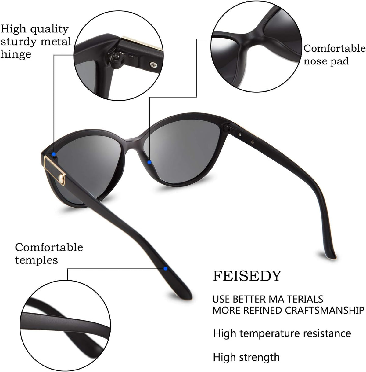 ÉÌƷͼƬ 12 | B07VB227XS | FEISEDY Classic Cateye Polarized Sunglasses for Women 100% UV Protection B2512