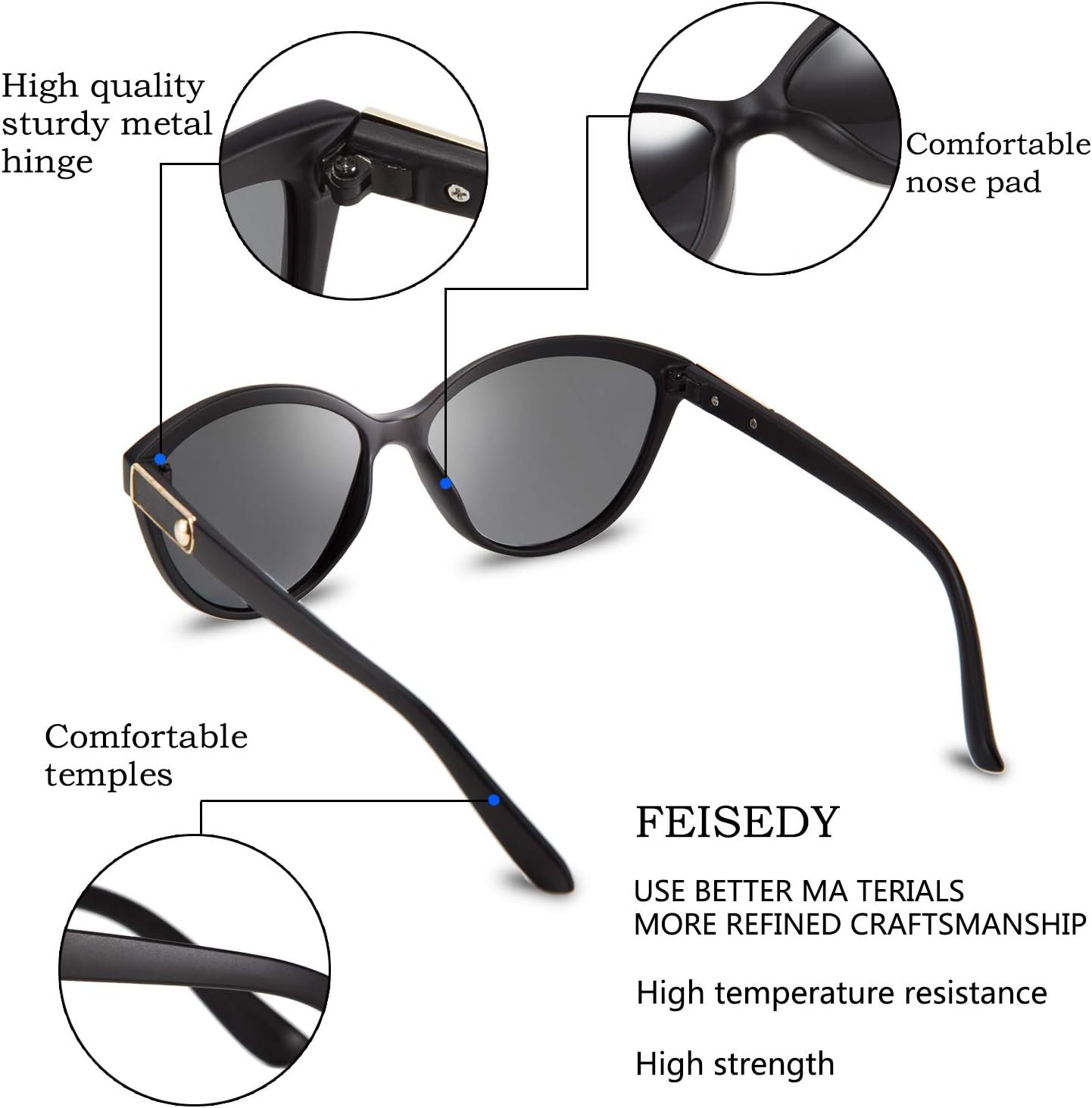 商品图片 12 | B07VB227XS | FEISEDY Classic Cateye Polarized Sunglasses for Women 100% UV Protection B2512