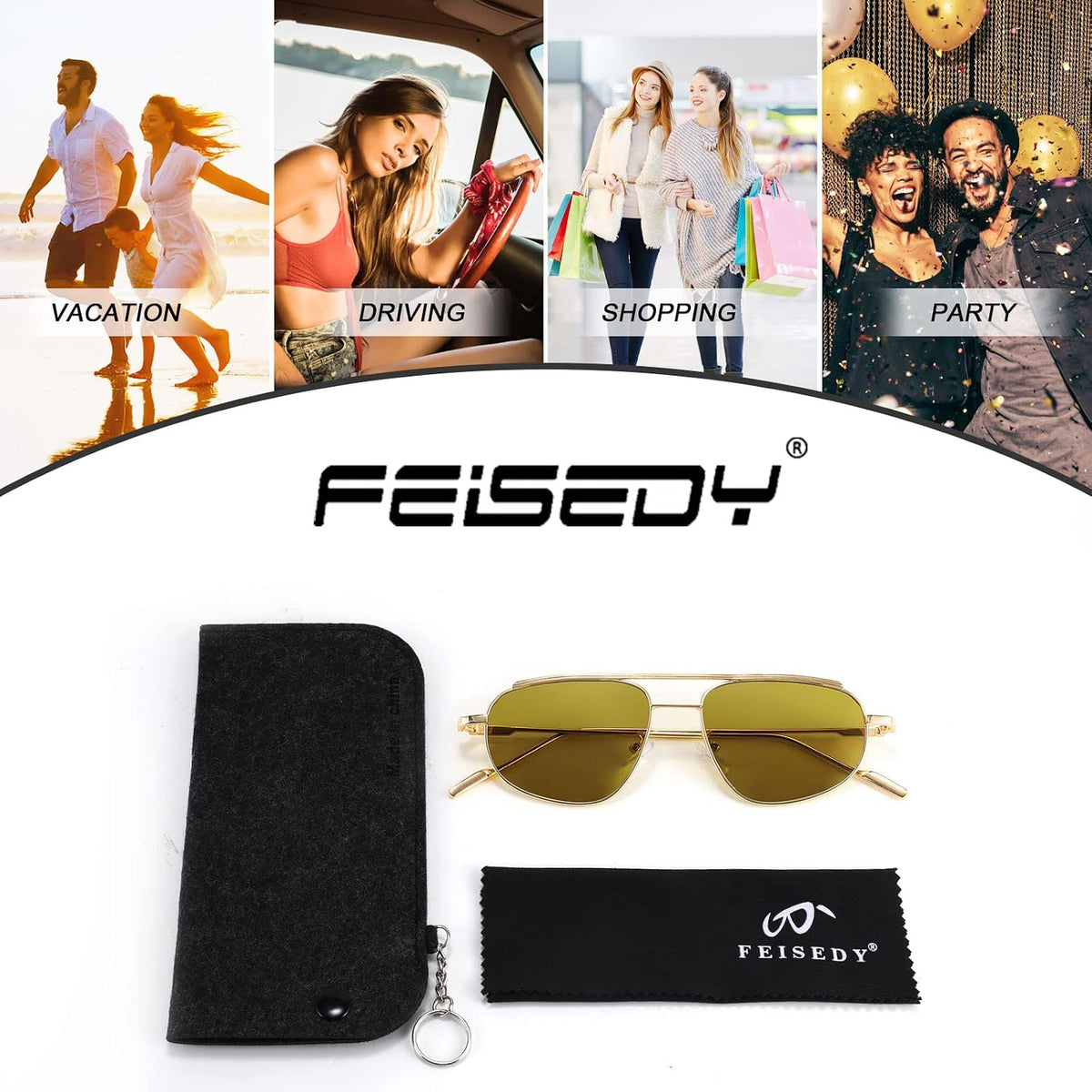 ÉÌƷͼƬ 36 | B09XDVK9DG | FEISEDY Retro Trendy Aviator Sunglasses Women Men 90s Small Vintage Glasses Stylish Gold Metal Oval Sunglasses B2906
