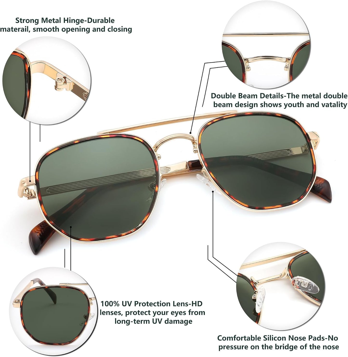 商品图片 17 | B0B38ZHMJL | FEISEDY Sunglasses Aviator Men Women 70s Sun Glasses Square Frame UV400 Protection B2953