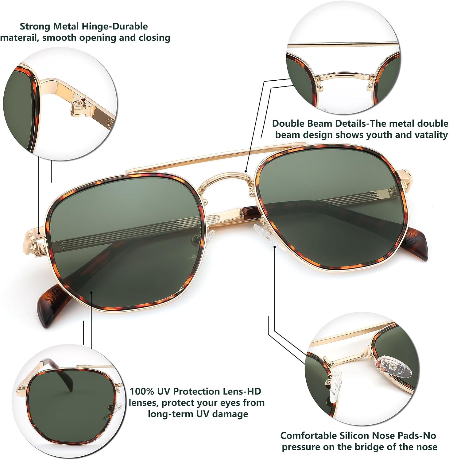 商品图片 17 | B0B38ZHMJL | FEISEDY Sunglasses Aviator Men Women 70s Sun Glasses Square Frame UV400 Protection B2953