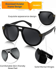 ÉÌƷͼƬ 11 | B0CT8R8S1H | FEISEDY Steampunk with Side Shields Aviator Sunglasses for Men Women 80s Retro Flat Top Oversized Polarized Shades B0096