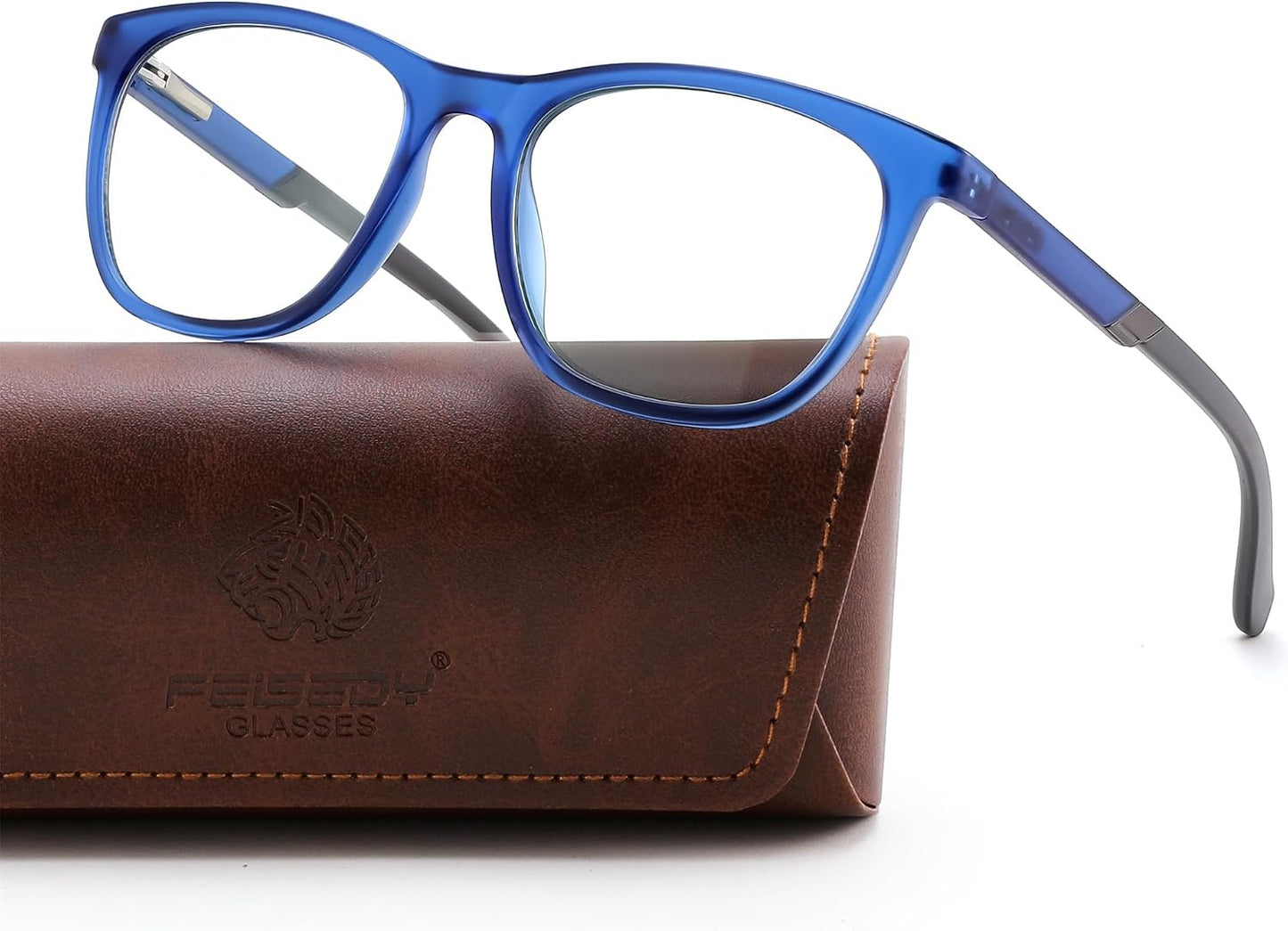 Matte Blue Frame / Black Legs / 51 Millimeters | B0DGPQYF7M | FEISEDY TR90 Sports Lightweight Blue Light Glasses for Men B0232