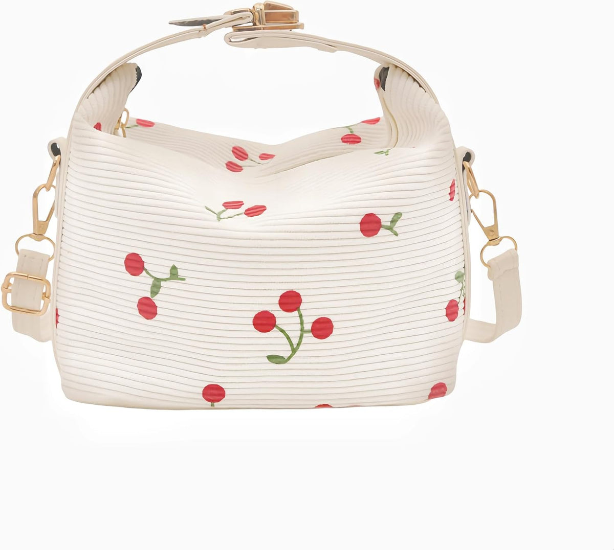 White | B0G2VD6BWM | Cherry Shoulder Bag, Fashionable Crossbody Shell Bag with Cherry Print, Large Capacity Small Square Purse, Pink/White