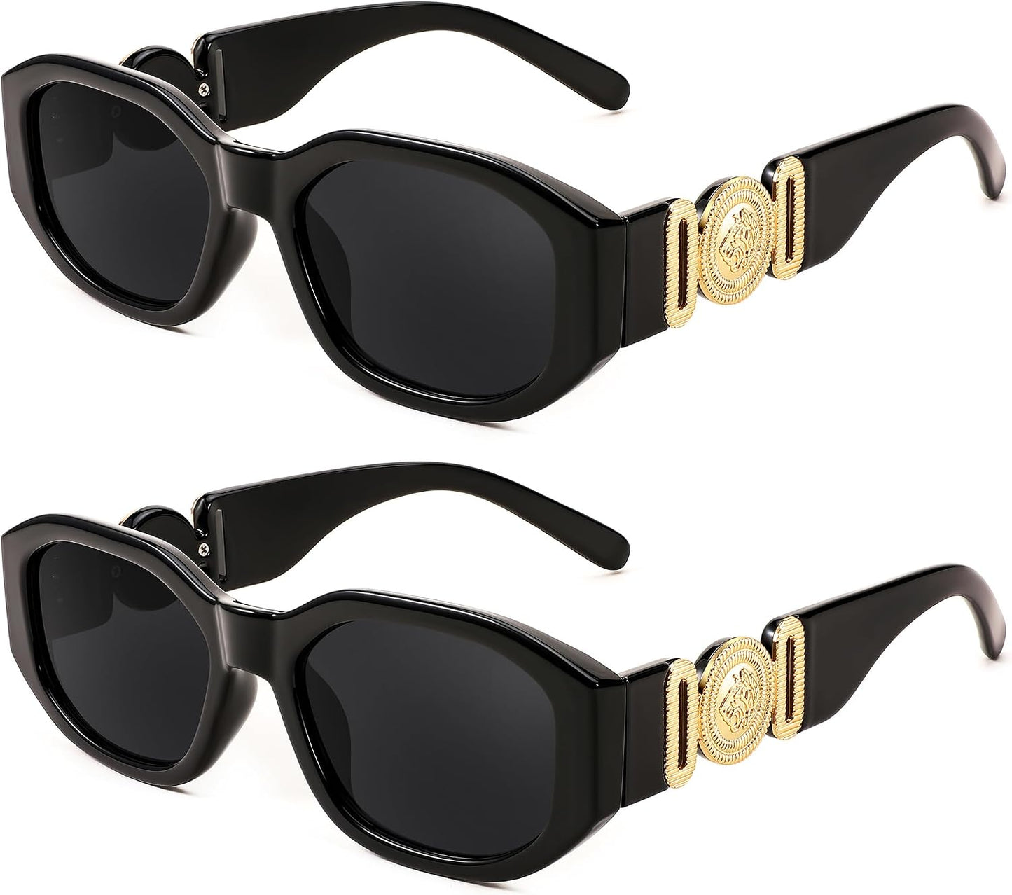 2 Pack Black+black / 54 Millimeters | B0F25VNL14 | FEISEDY Retro Trendy Rectangle Sunglasses Women Men Narrow Shades B2322