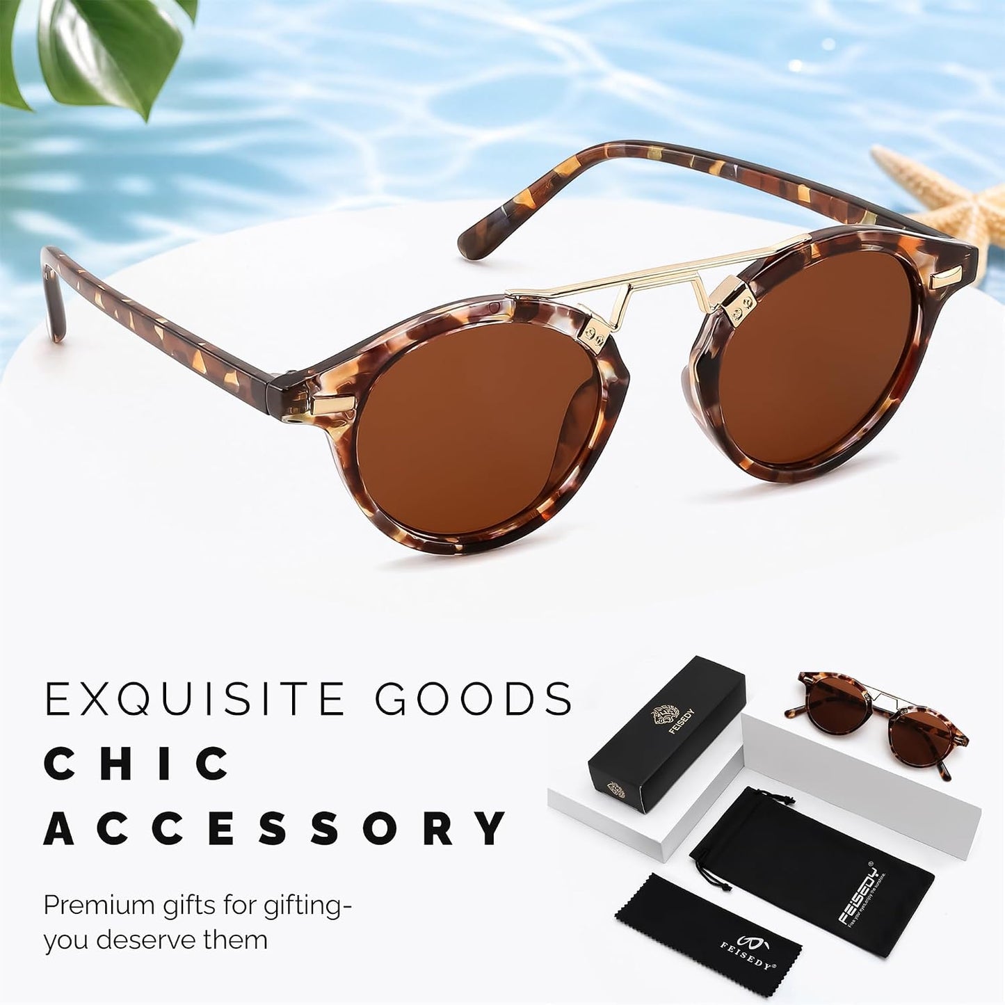 商品图片 8 | B0GX62YR7C | FEISEDY Retro Round Metal Brow Sunglasses for Women for Small Face B0427