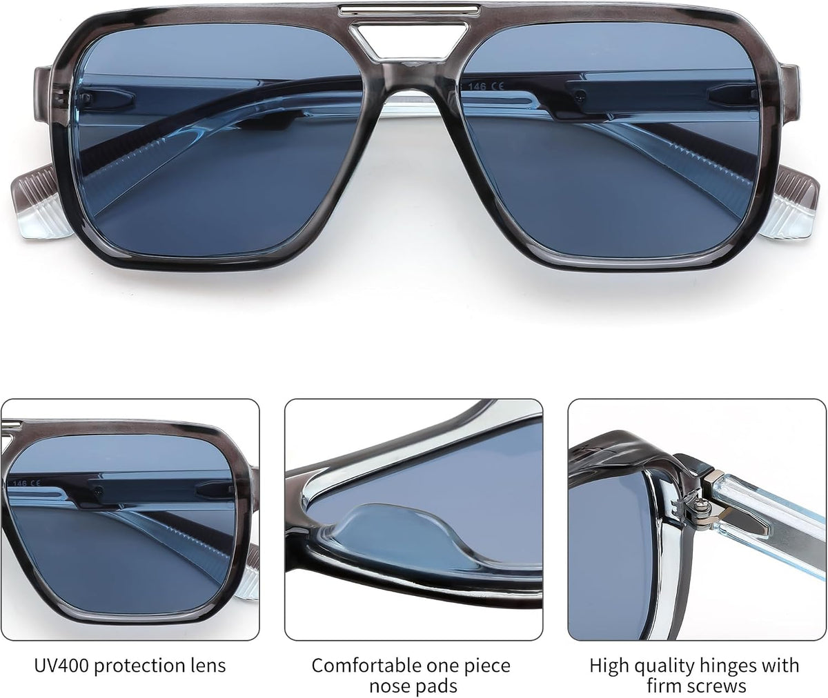 ÉÌƷͼƬ 23 | B0GLG5HZ1L | FEISEDY Retro Square Aviator Sunglasses for Men Women B0390