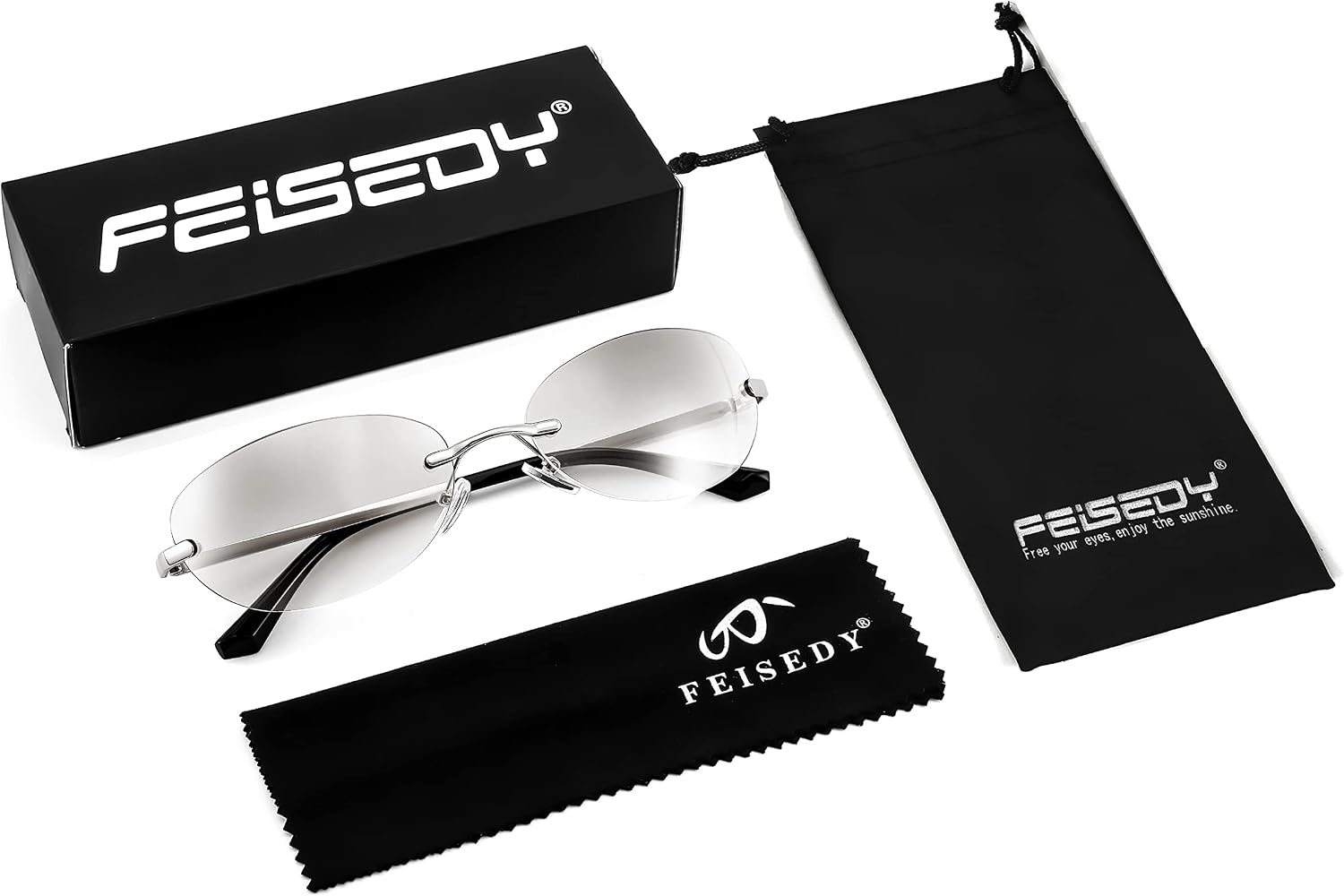 商品图片 15 | B0BZPBKFF1 | FEISEDY Trendy Rimless Oval Sunglasses for Women Men Retro 90s Eyewear Frame Y2K Glasses B2393