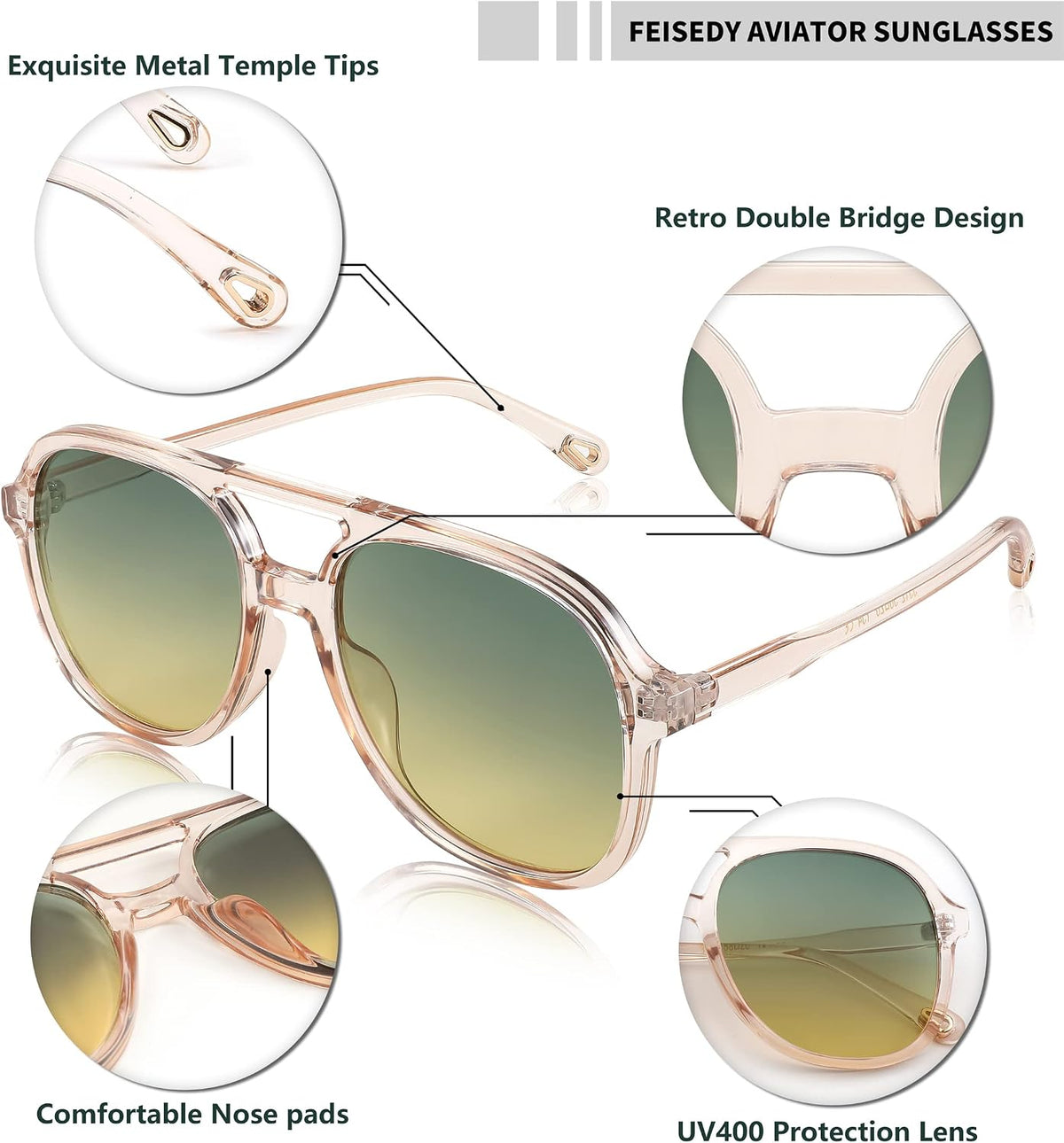 ÉÌƷͼƬ 12 | B0C27PGFFJ | FEISEDY Retro Aviator Sunglasses Women Men Classic Square Shades Trendy Sun Glasses UV400 Protection B2394
