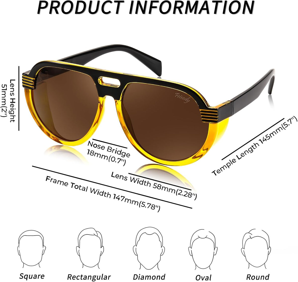 ÉÌƷͼƬ 17 | B0CT8R8S1H | FEISEDY Steampunk with Side Shields Aviator Sunglasses for Men Women 80s Retro Flat Top Oversized Polarized Shades B0096