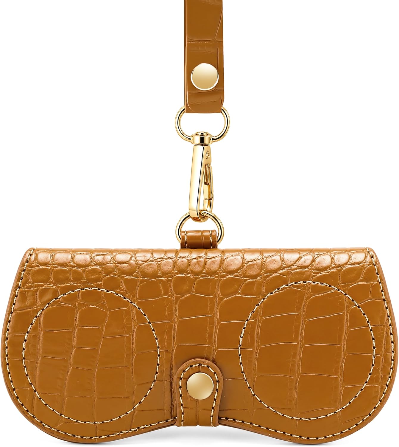 商品图片 19 | B0H4QTYMQP | FEISEDY Soft Crocodile Textured Leather Sunglass Bag, Portable Glasses Pouch With Button Clip Wrist Strap B0366