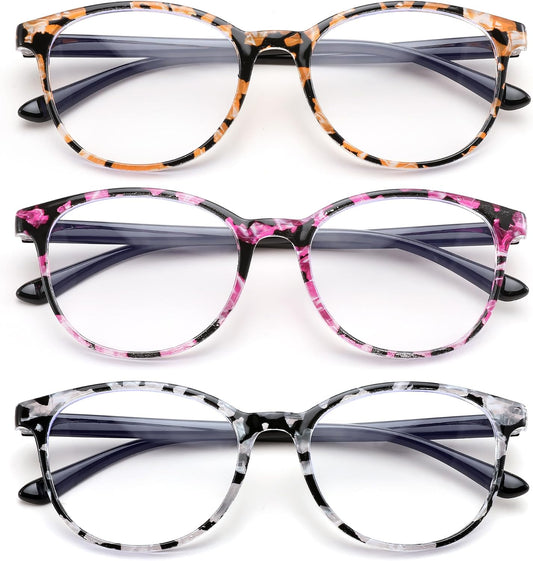 Multicolor / 2.5 x | B0DG5P5J7C | FEISEDY 3 Pack Lightweight Square Blue Light Reading Glasses for Women Trendy Tortoise Clear Readers B0238