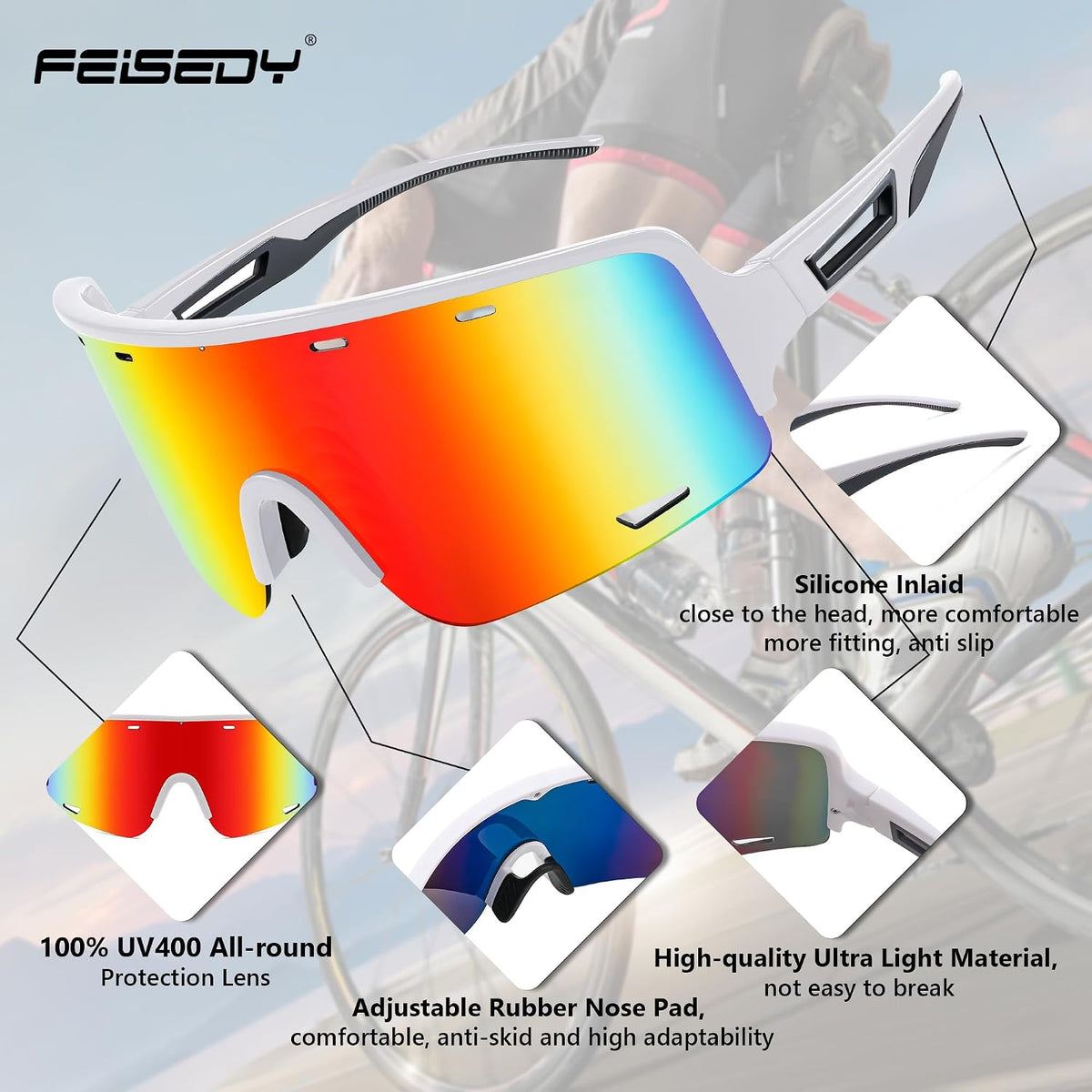 ÉÌƷͼƬ 6 | B0C6M24X4M | FEISEDY Sports Sunglasses Cycling Glasses Baseball Glasses for Youth Teens UV400 Protection B2974