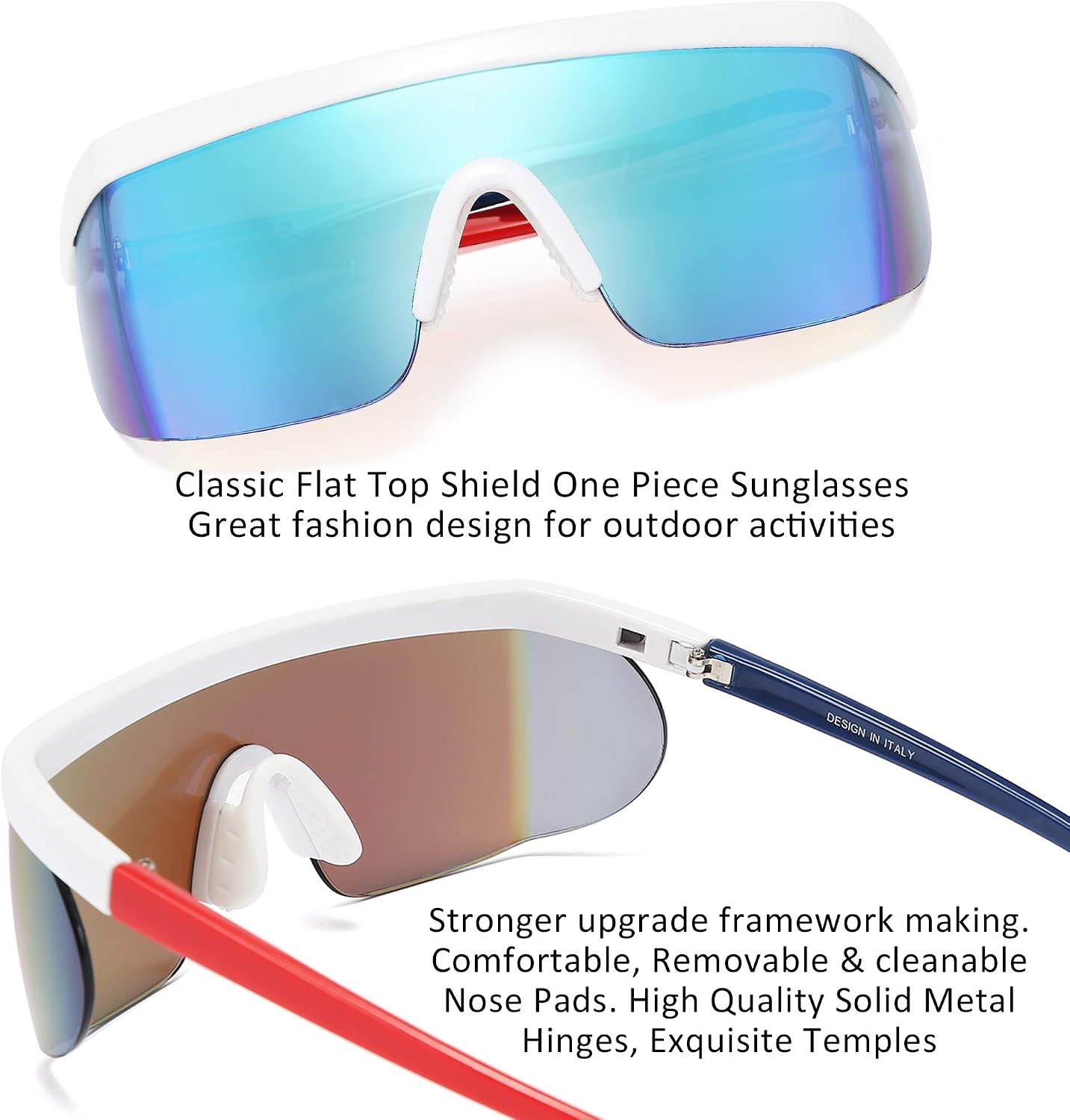 商品图片 6 | B096SD9GGG | FEISEDY Oversized Mirror Shield Sport 80s Sunglasses Ski Goggles Flat Top One Piece Futuristic Visor Women Men B2522