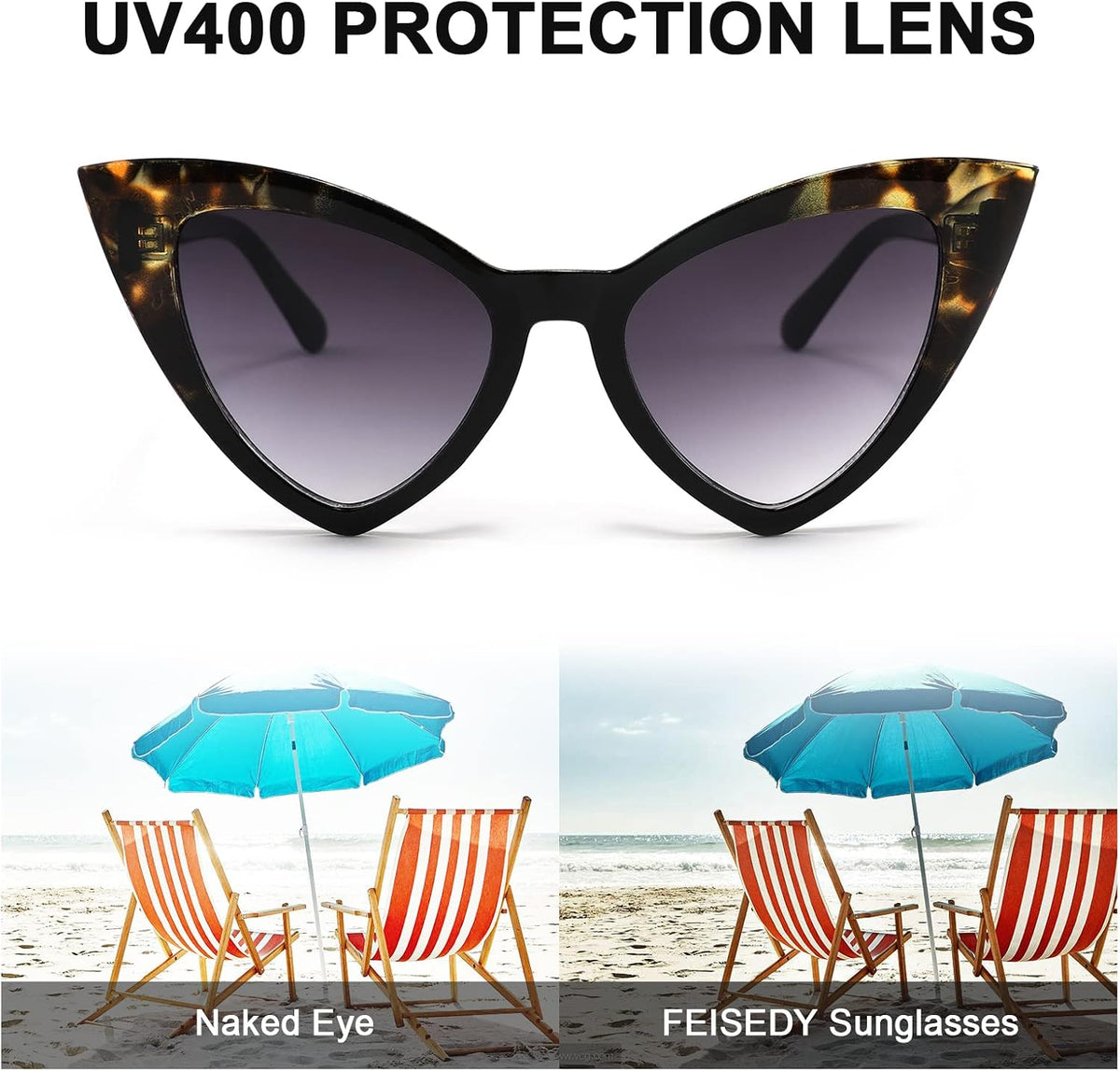 ÉÌƷͼƬ 4 | B09SPTCVBR | FEISEDY Retro Cat Eye Sunglasses for Women Fashion Vintage Cateye Sun Glasses B2235