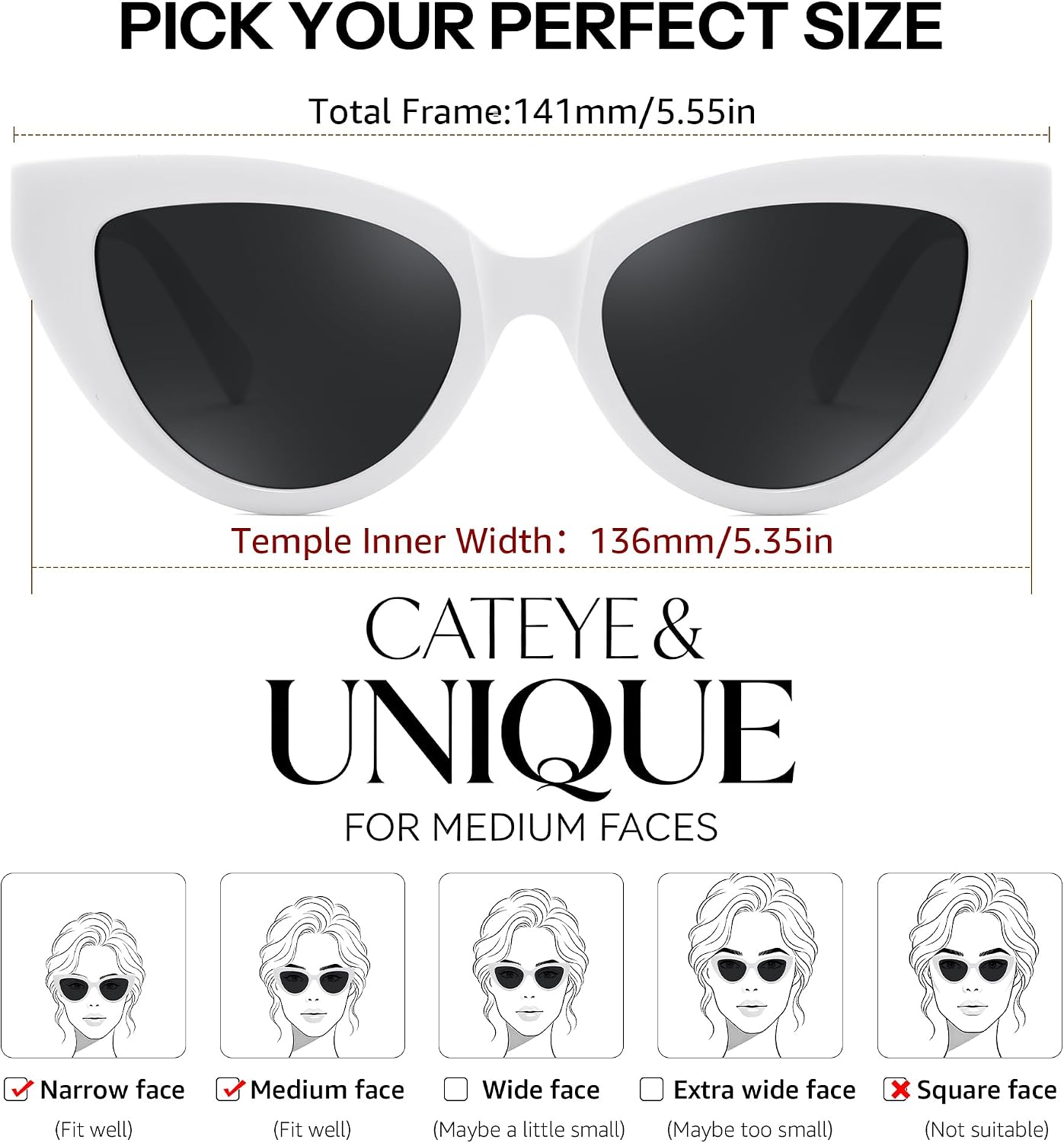 商品图片 31 | B0GVF3CZ9N | FEISEDY Cat eye Sunglasses Polarized and Retro Stylish for Women Men B0428 | UV400 Protection, for Driving Fishing Beach Travel and Party, Metal Accents, Versatile Styling