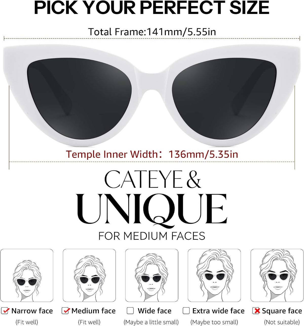 商品图片 31 | B0GVF3CZ9N | FEISEDY Cat eye Sunglasses Polarized and Retro Stylish for Women Men B0428 | UV400 Protection, for Driving Fishing Beach Travel and Party, Metal Accents, Versatile Styling