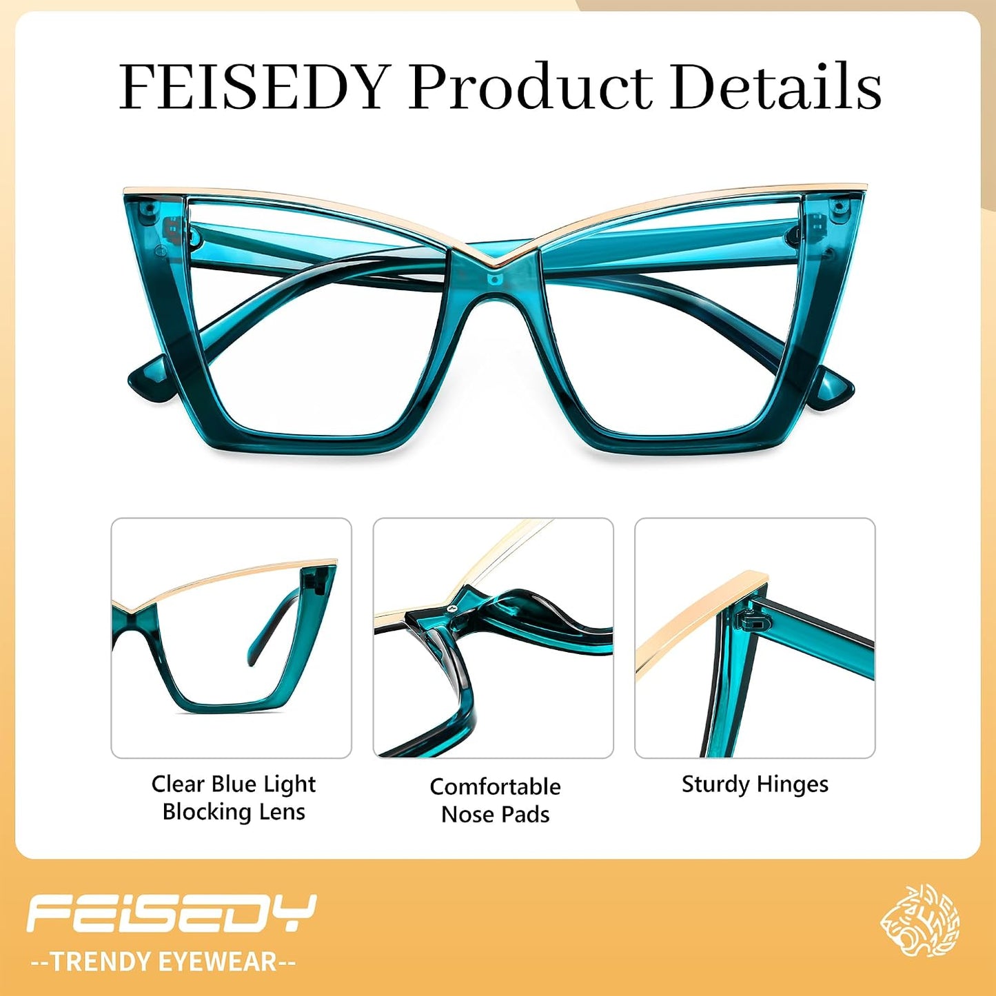商品图片 57 | B0DGX4KTLX | FEISEDY Fashion Cat Eye Blue Light Blocking Glasses for Women Fake Retro Eyeglasses Oversized Stylish Eyewear Frame B0240