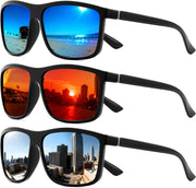 Black/Blue+black/Red+black/Sliver / 55 Millimeters | B0FPM766GP | FEISEDY Square Polarized Sunglasses For Men Women B0322