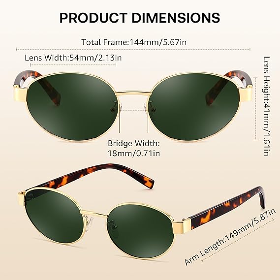 FEISEDY Sunglasses Men Women UV400 Protection Retro Trendy Classic Oval Small Metal Frame B0402