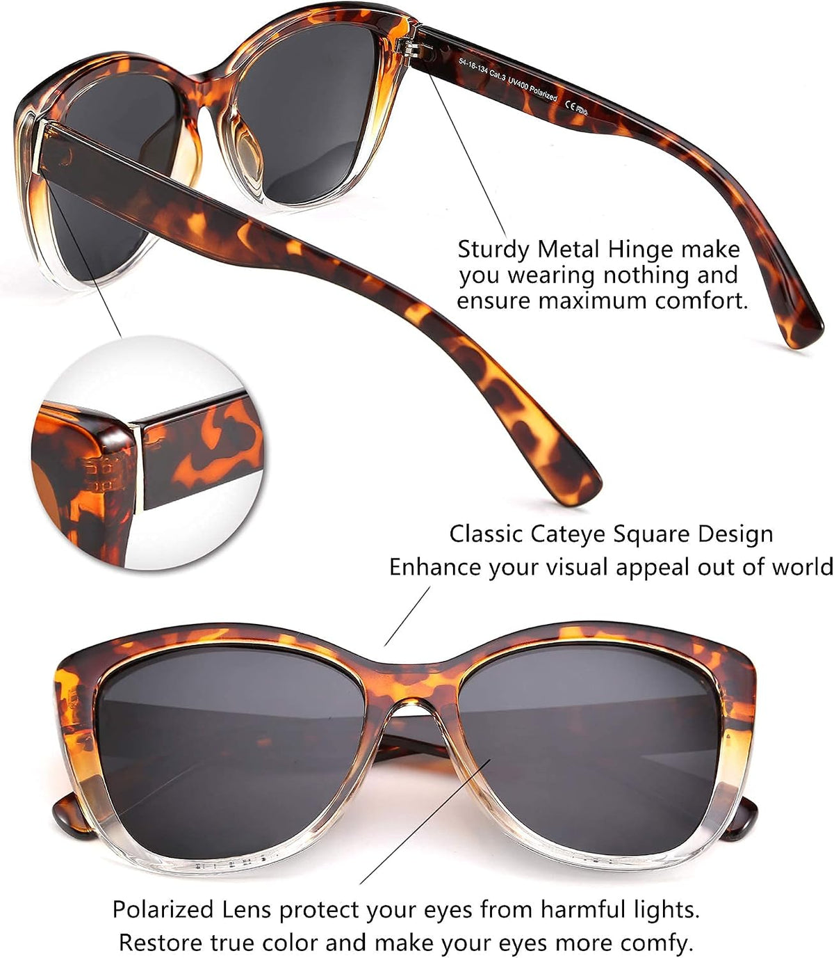 ÉÌƷͼƬ 55 | B07M9V125F | FEISEDY Polarized Vintage Sunglasses American Womens Square Jackie O Cat Eye Sunglasses B2451