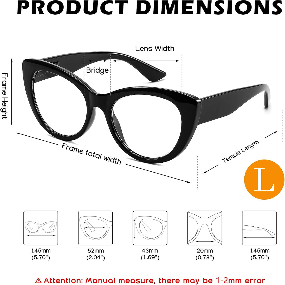 商品图片 6 | B0DFPWRH8W | FEISEDY Cat-Eye Blue Light Reading Glasses for Women Thick Fashion Anti- Glare Digital Eyestrain Readers B0230