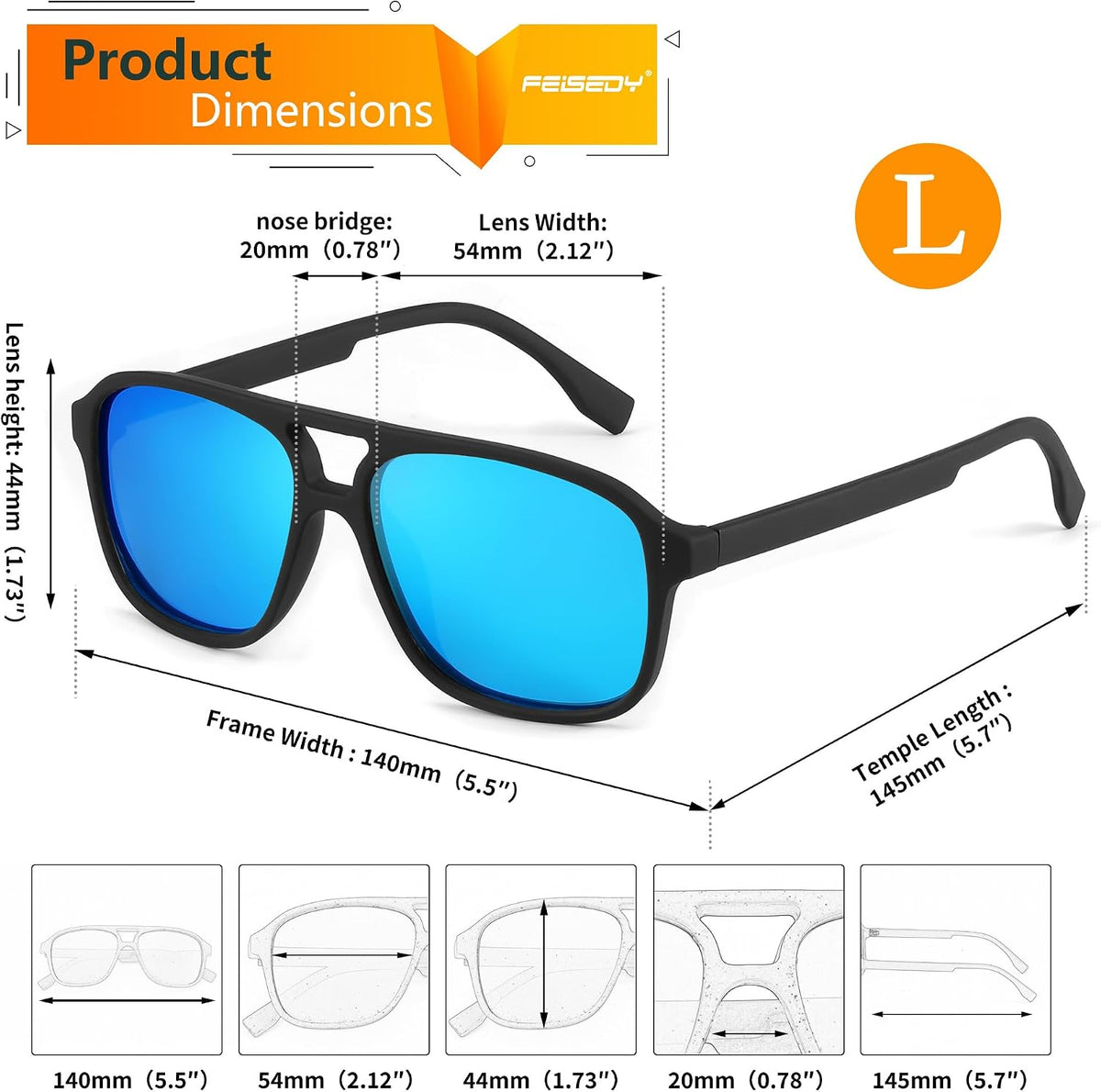 ÉÌƷͼƬ 6 | B0CWTR5T38 | FEISEDY Polarized Aviator Sunglasses for Men Women Lightweight TR Frame Double Bridge Square Pilot Sun Glasses Shades B0120