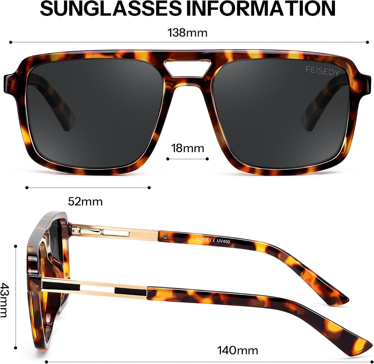ÉÌƷͼƬ 22 | B0GLNFSYQ5 | FEISEDY Retro Aviator Polarized Square Sunglasses for Men Women B0377