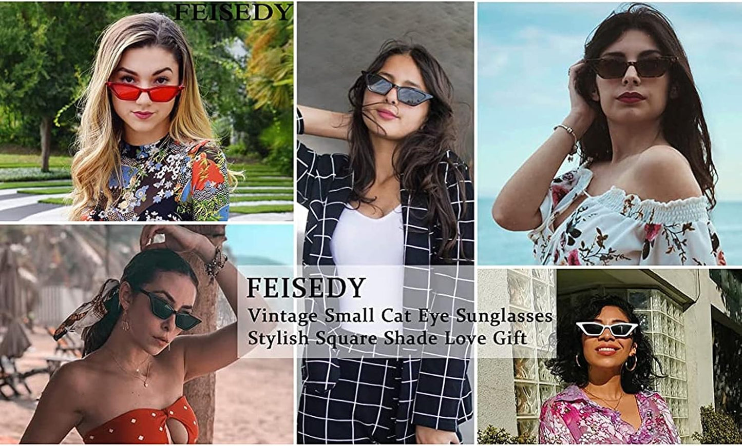 商品图片 54 | B079KYQYT3 | FEISEDY Small Cat Eye Sunglasses Vintage Square Shade Women Eyewear B2291