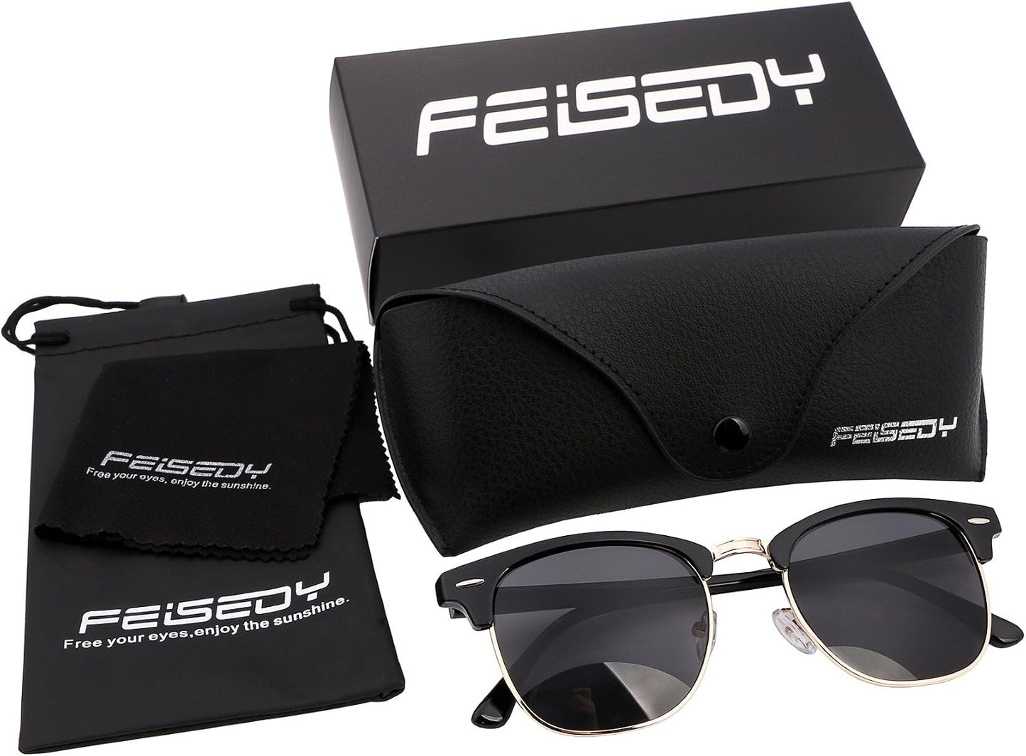 商品图片 6 | B01NCJS1IB | FEISEDY Vintage Half Frame Rimmed Sunglasses Men Women Classic Sun Glasses with Metal Rivets B1510