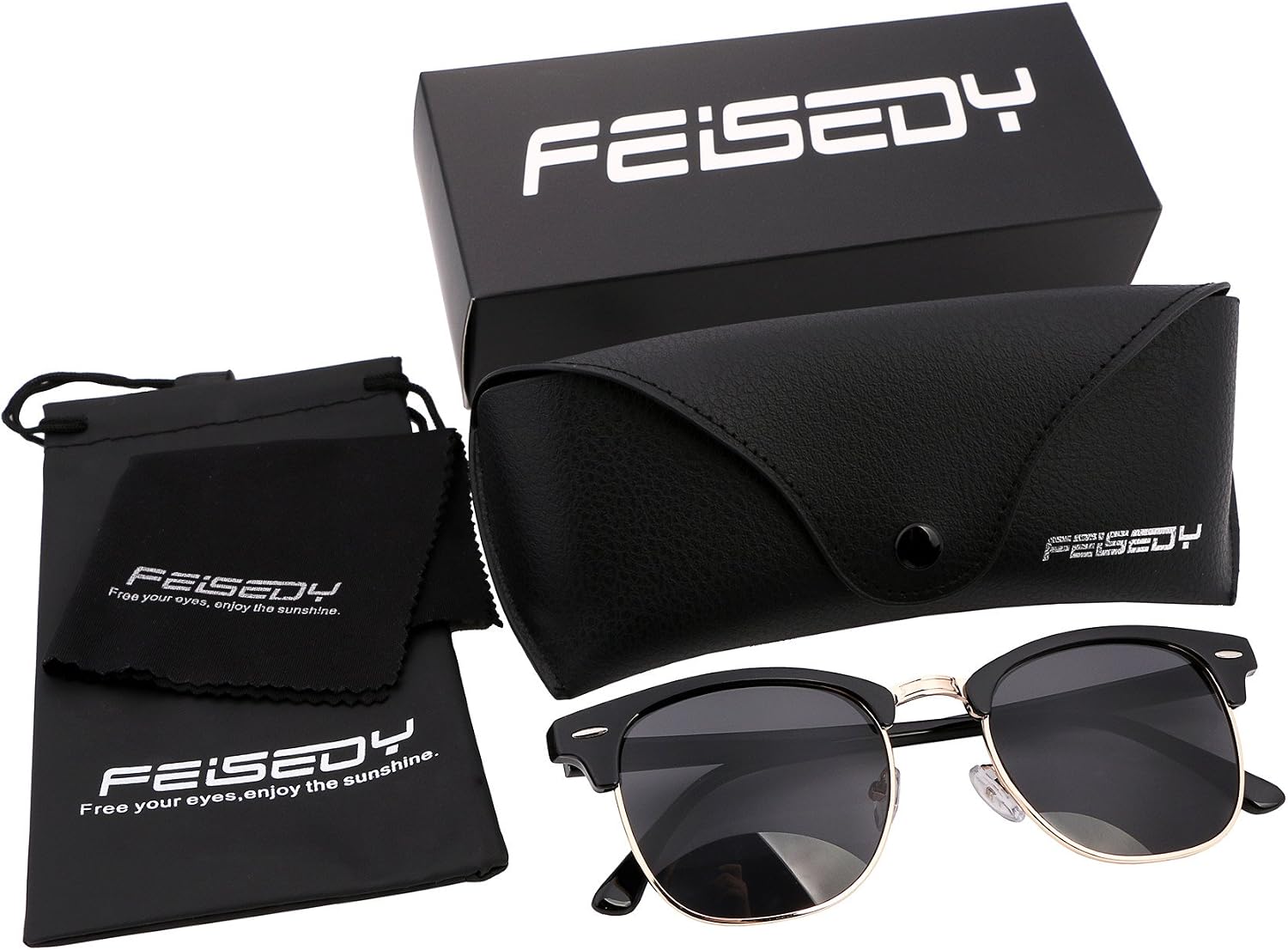 商品图片 6 | B01NCJS1IB | FEISEDY Vintage Half Frame Rimmed Sunglasses Men Women Classic Sun Glasses with Metal Rivets B1510