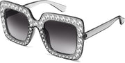 Transparent Grey Frame | Gradient Grey Lens / 40 Millimeters | B0CFHKQRV6 | FEISEDY Kids Sunglasses for Girls Oversized Square Sparkling Party Sun Glasses Lightweight Fashion Shades B0053