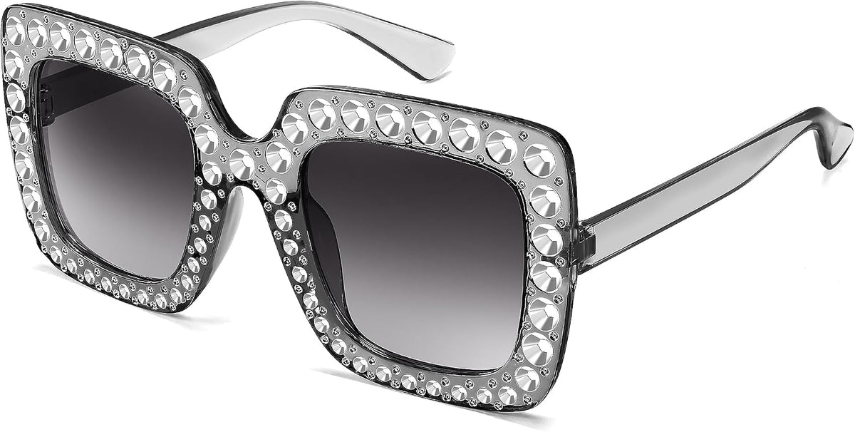 Transparent Grey Frame | Gradient Grey Lens / 40 Millimeters | B0CFHKQRV6 | FEISEDY Kids Sunglasses for Girls Oversized Square Sparkling Party Sun Glasses Lightweight Fashion Shades B0053