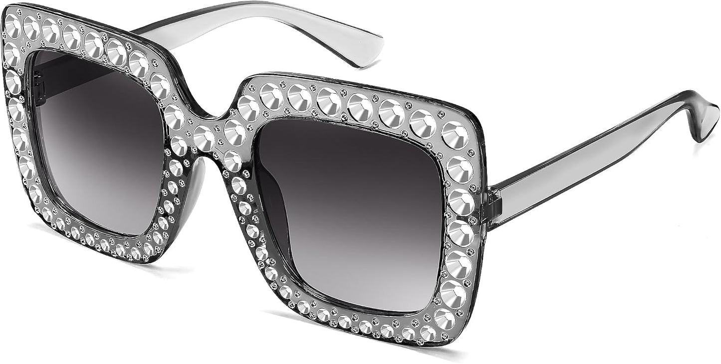 Transparent Grey Frame | Gradient Grey Lens / 40 Millimeters | B0CFHKQRV6 | FEISEDY Kids Sunglasses for Girls Oversized Square Sparkling Party Sun Glasses Lightweight Fashion Shades B0053