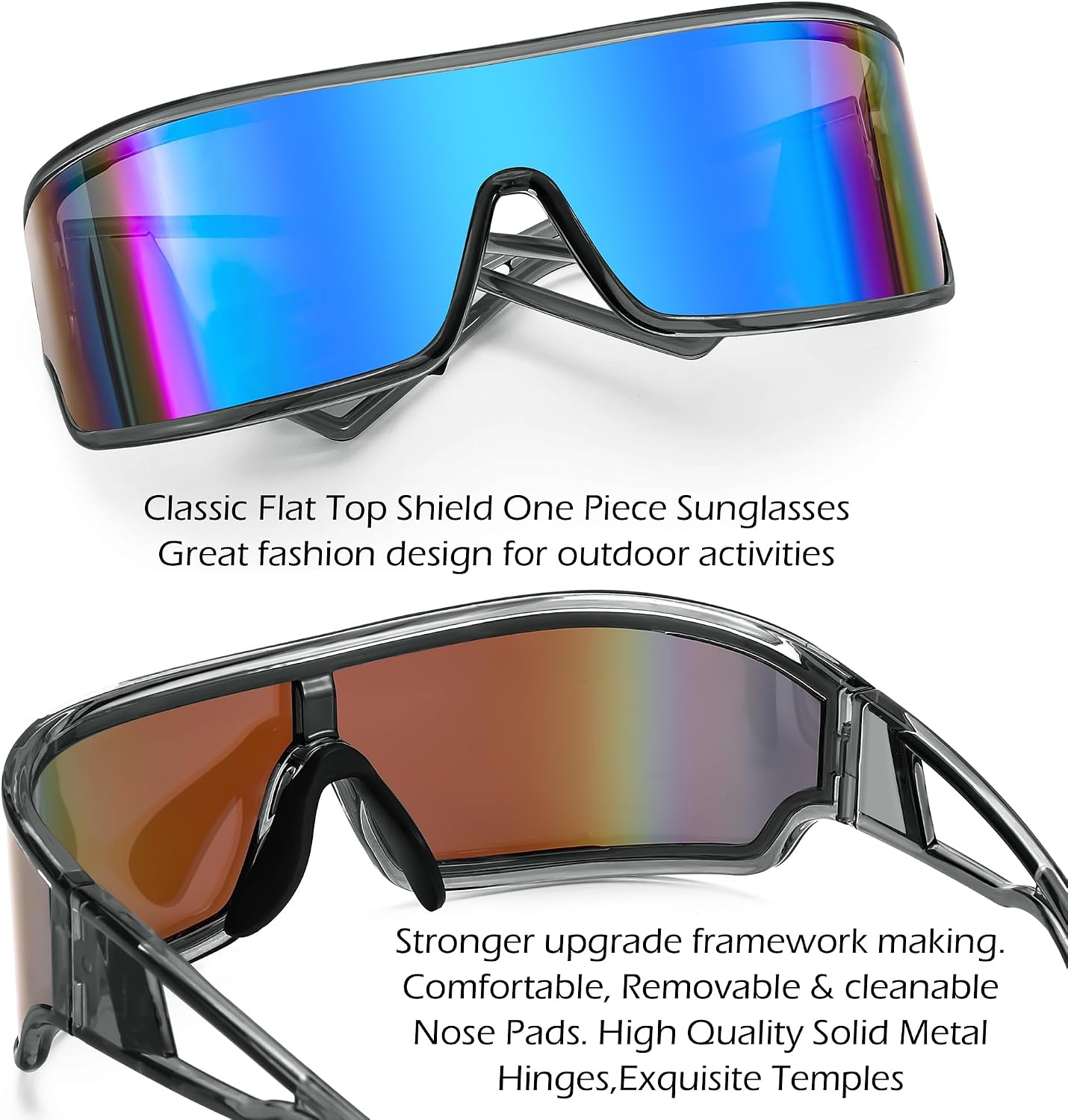 商品图片 12 | B0D3PKKSD9 | FEISEDY Trendy Futuristic Wrap Sunglasses Flat Top Mirrored One Piece Lens Reflective Sun Glasses for Women Men B0161