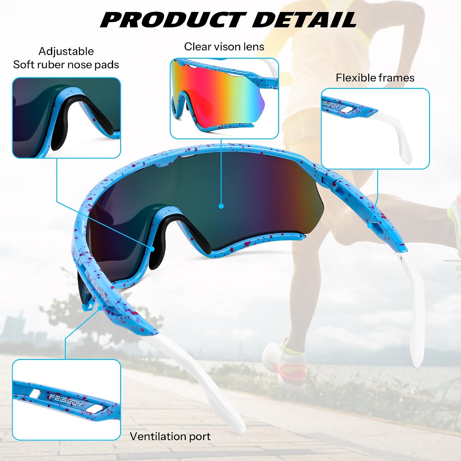 商品图片 20 | B0FL29WPXL | FEISEDY Sports Sunglasses for Men Women Youth Baseball Cycling Running Softball Biking Glasses B0305