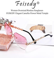 ÉÌƷͼƬ 38 | B083VRLS2Q | FEISEDY Classic Rimless Sunglasses Women Metal Frame Diamond Cutting Lens Sun Glasses B2567