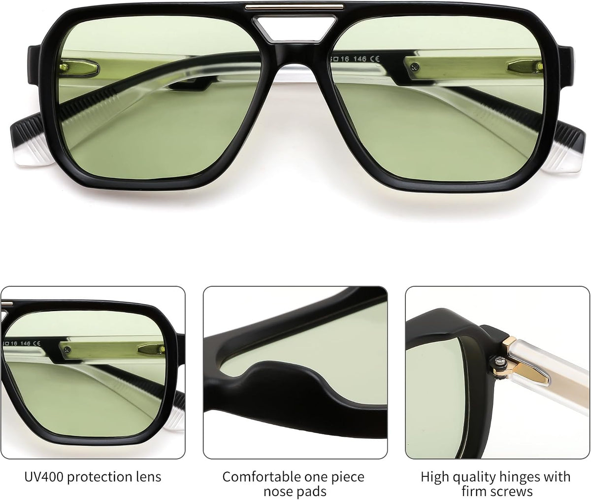 ÉÌƷͼƬ 4 | B0GLG5HZ1L | FEISEDY Retro Square Aviator Sunglasses for Men Women B0390