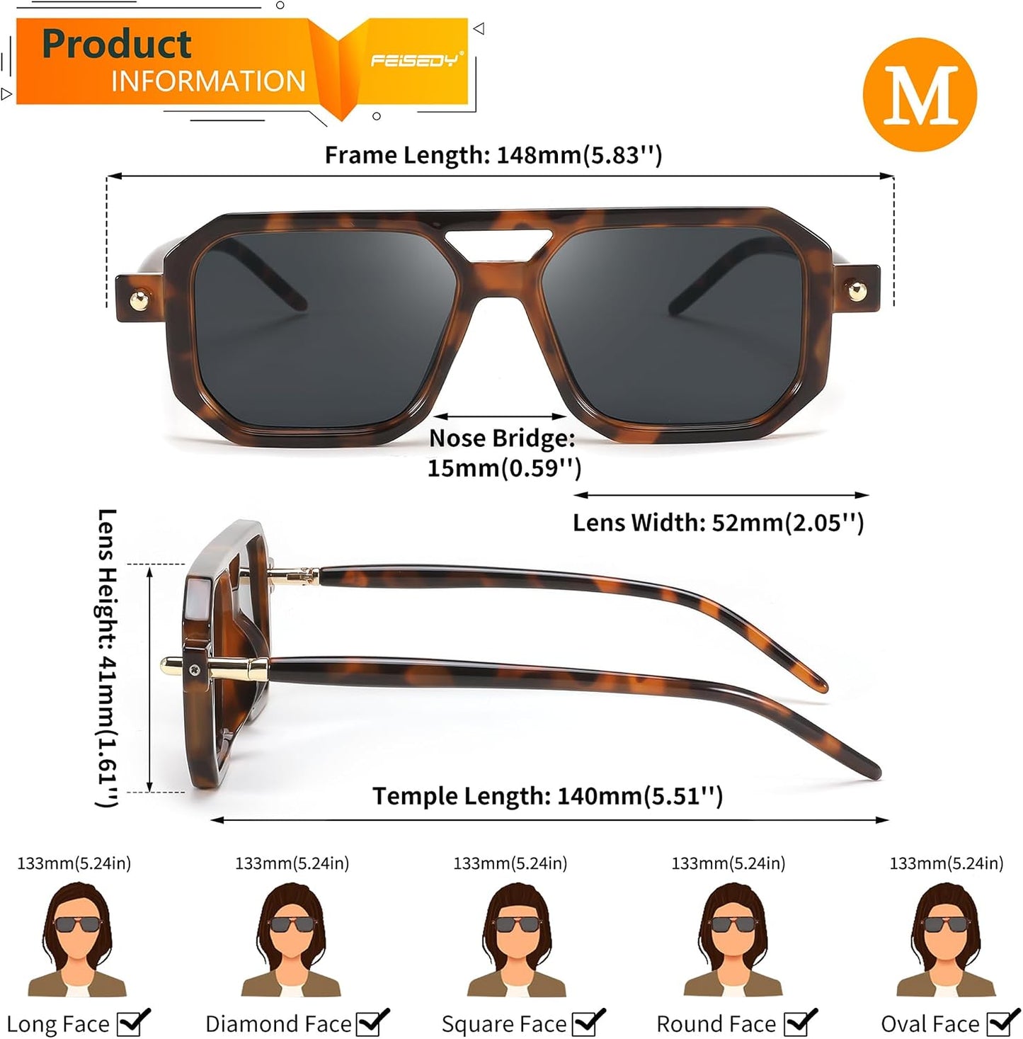 商品图片 90 | B09YTJ4FQZ | FEISEDY Vintage Square 70s Flat Aviator Sunglasses Women Men Classic Retro Stylish Frame UV400 Sunglasses B2622