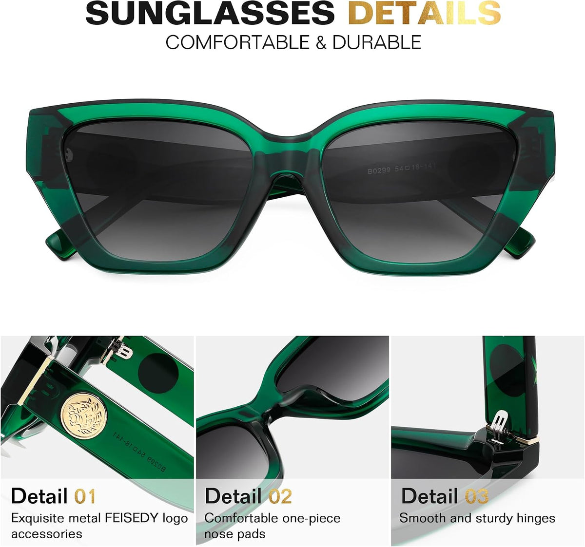 ÉÌƷͼƬ 17 | B0F8N6T6HM | FEISEDY Women's Polarized Cat Eye Sunglasses - UV400 Protection, Trendy Design for Driving & Daily Wear B0299