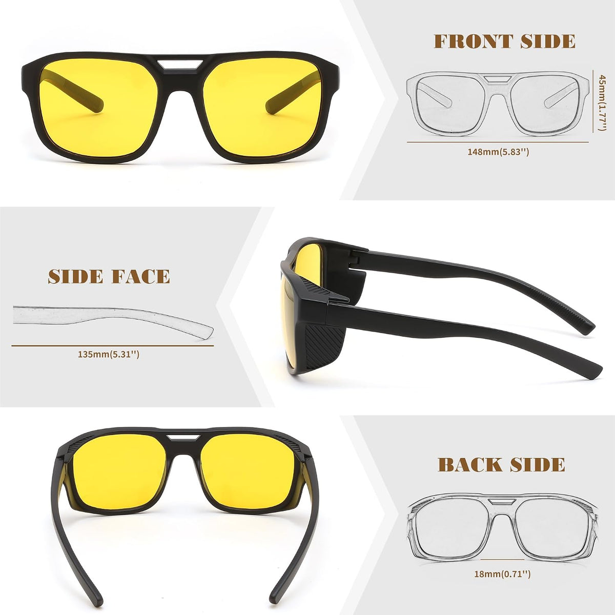 ÉÌƷͼƬ 36 | B0FV3CK7PF | FEISEDY Polarized Sunglasses Men Women Side Shield Goggles Retro Pilot Square Steampunk Fishing Sun Glasses B0348