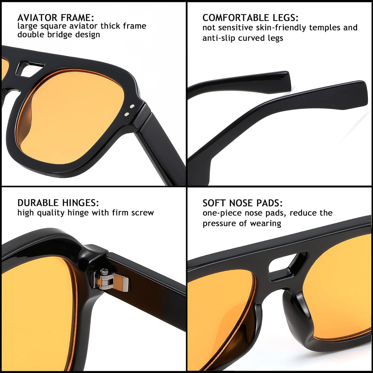 ÉÌƷͼƬ 12 | B09KV1MSHN | FEISEDY Aviator Sunglasses For Women Men Square Chunky Trendy Eyewear B2846