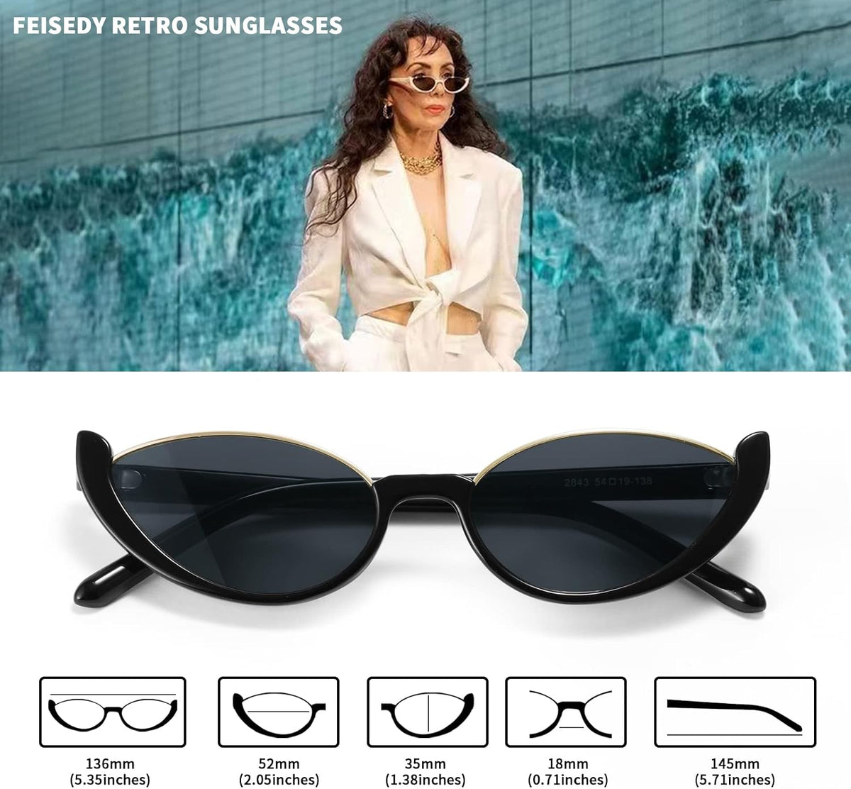 ÉÌƷͼƬ 10 | B09P86RSS8 | FEISEDY Fashion Small Cat Eye Sunglasses for Women Retro Trendy Cool Sun Glasses B2864